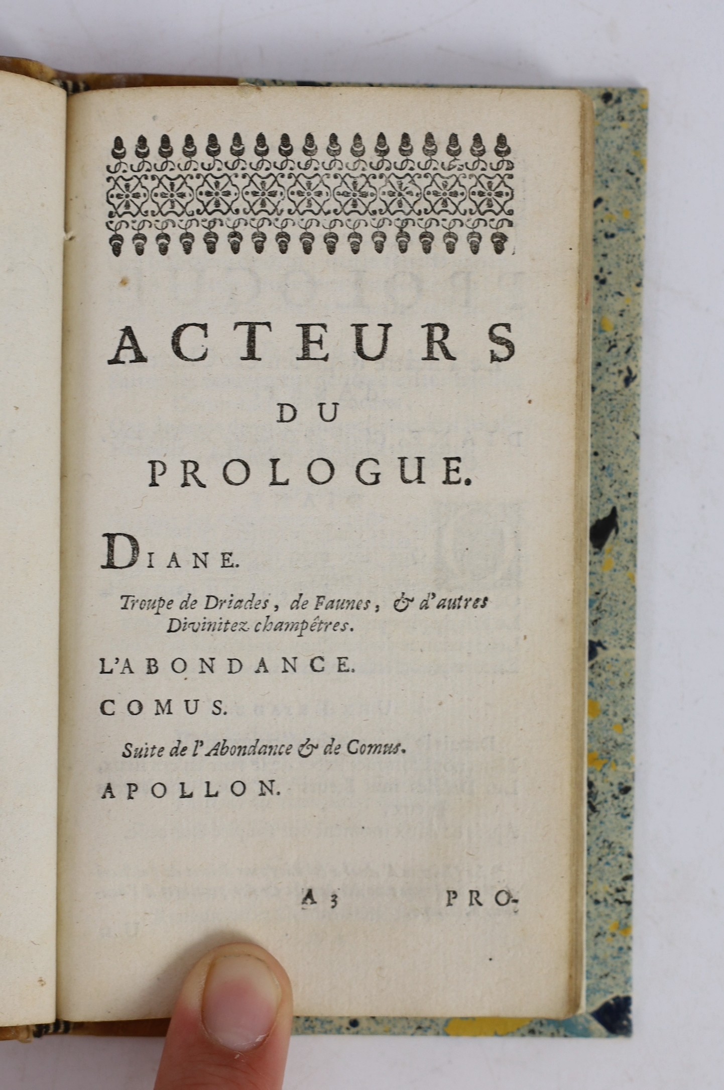 Campistron, Jean Galbert de - Acis et Galatee, Pastorale Heroique en Musique, 12mo, quarter calf gilt with marbled boards, engraved frontis, Paris, 1686